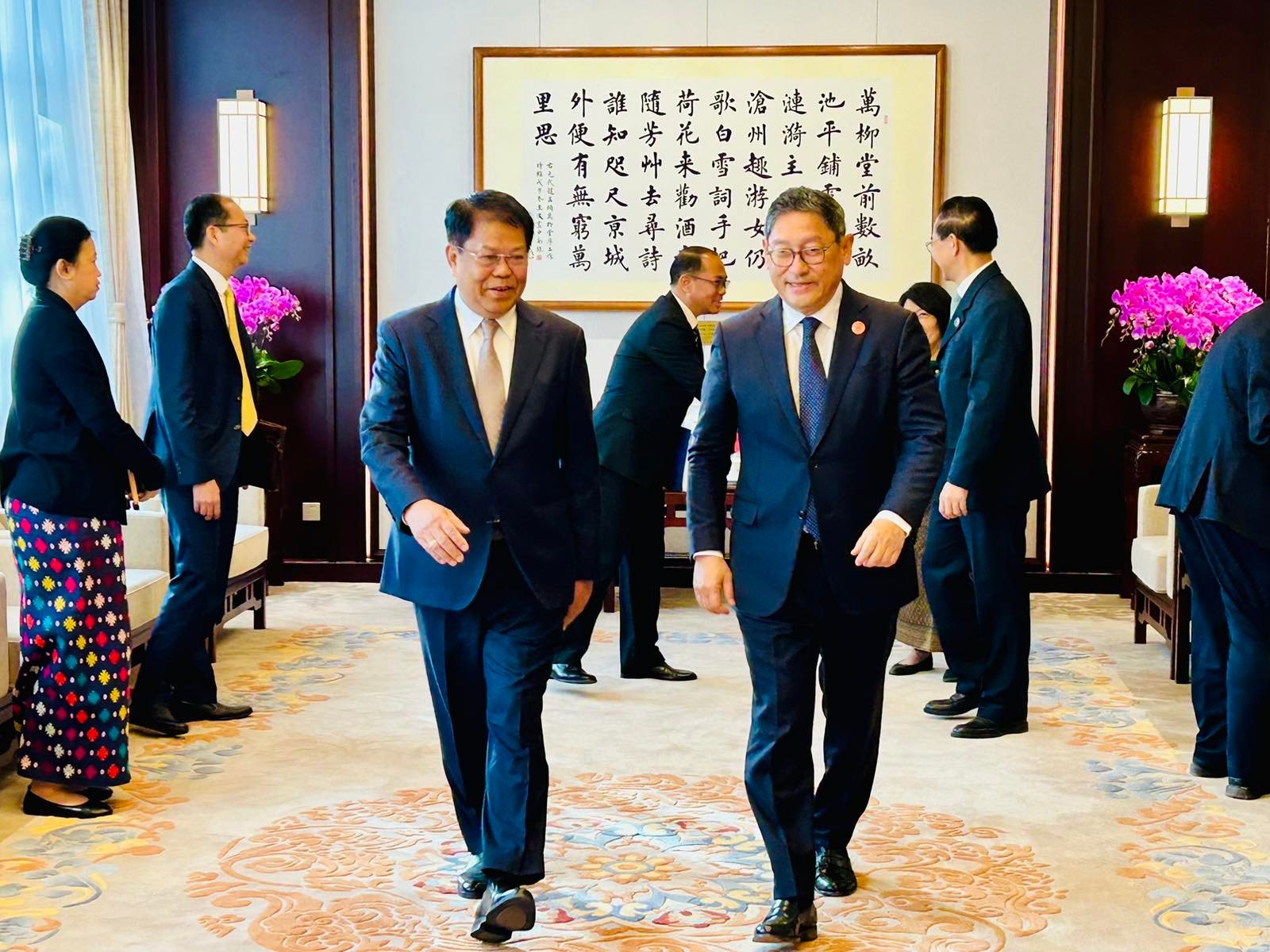 U Than Swe, Deputy Prime Minister and Union Minister for Foreign Affairs meets with Mr. Sok Chenda Sophea, Deputy Prime Minister and Minister of Foreign Affairs and International Cooperation of the Kingdom of Cambodia (7-12-2023)