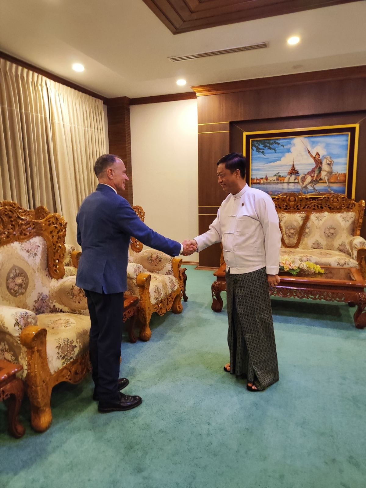 U Lwin Oo, Deputy Minister for Foreign Affairs receives Mr. Marcoluigi Corsi, UN Resident and Humanitarian Coordinator a.i. (UN RC/HC a.i.)(24-1-2024)