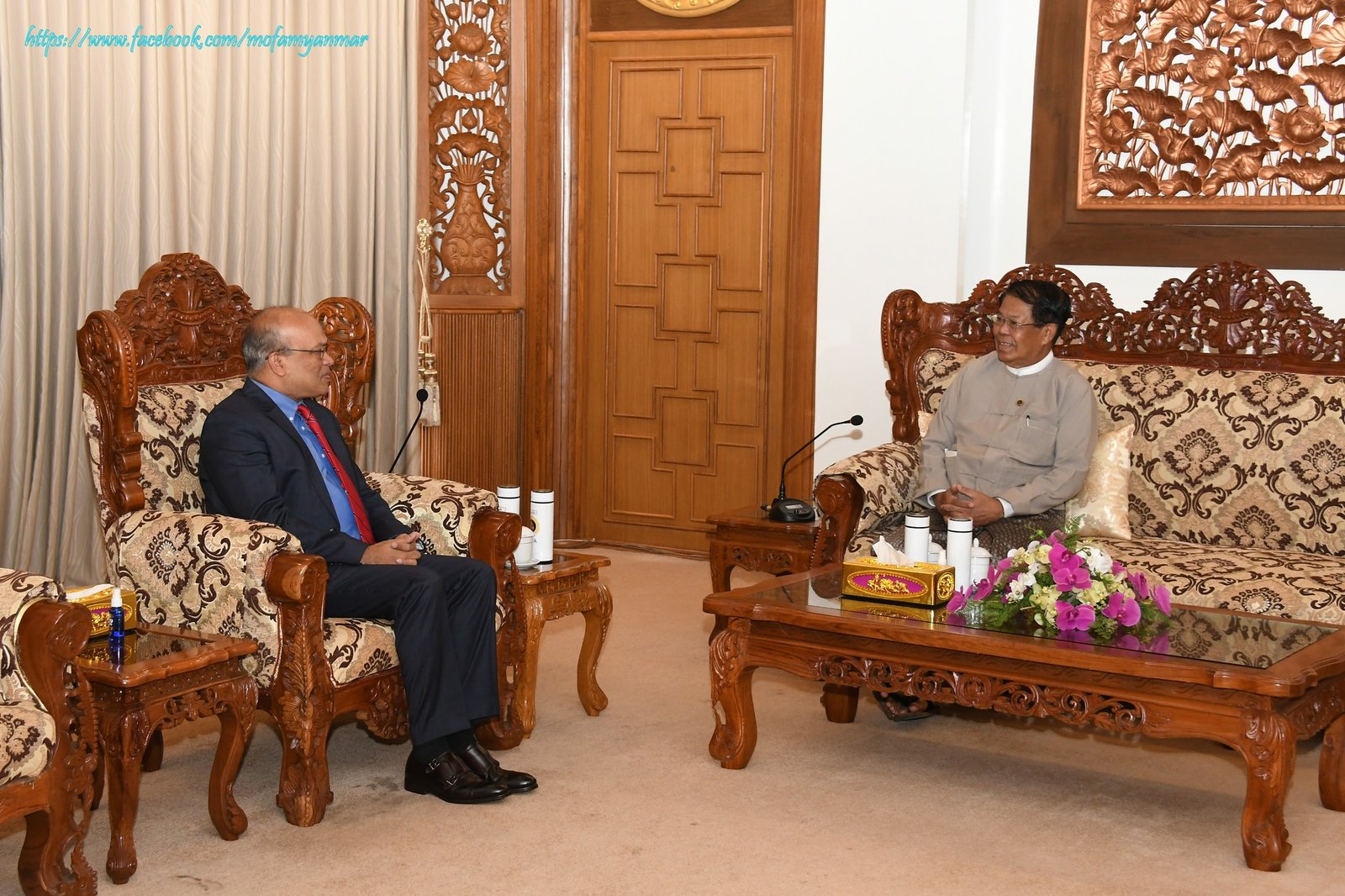 U Than Swe, Deputy Prime Minister and Union Minister for Foreign Affairs, receives H.E. Dr. Md. Monwar Hossain, Ambassador Extraordinary and Plenipotentiary of the People’s Republic of Bangladesh to the Republic of the Union of Myanmar (17-7-2024)