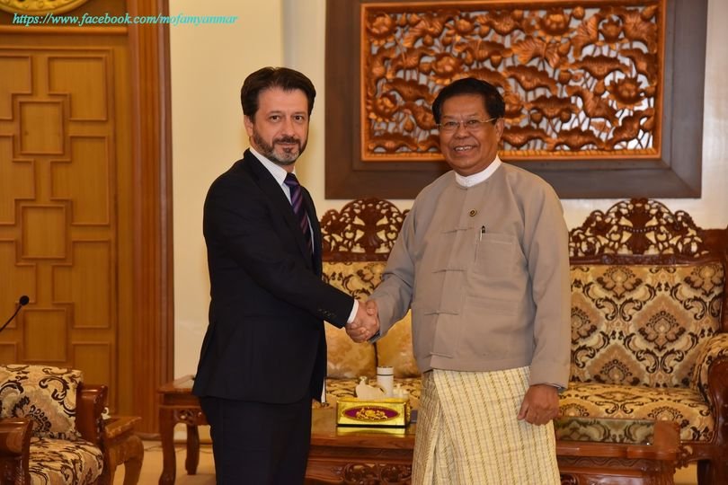 U Than Swe, Deputy Prime Minister and Union Minister for Foreign Affairs, receives Mr. Dragan Aleksoski, Chief of Mission of International Organization for Migration in Myanmar (16-7-2024)
