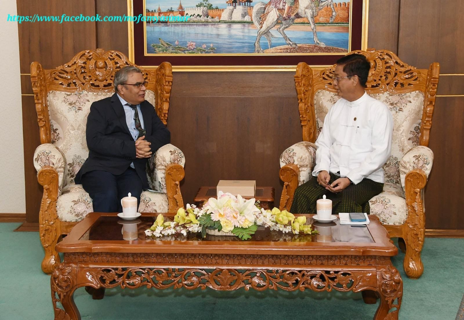 U Lwin Oo, Deputy Minister for Foreign Affairs receives Ambassador Indra Mani Pandey, Secretary General of BIMSTEC during his Introductory Visit to Myanmar (23 July 2024)