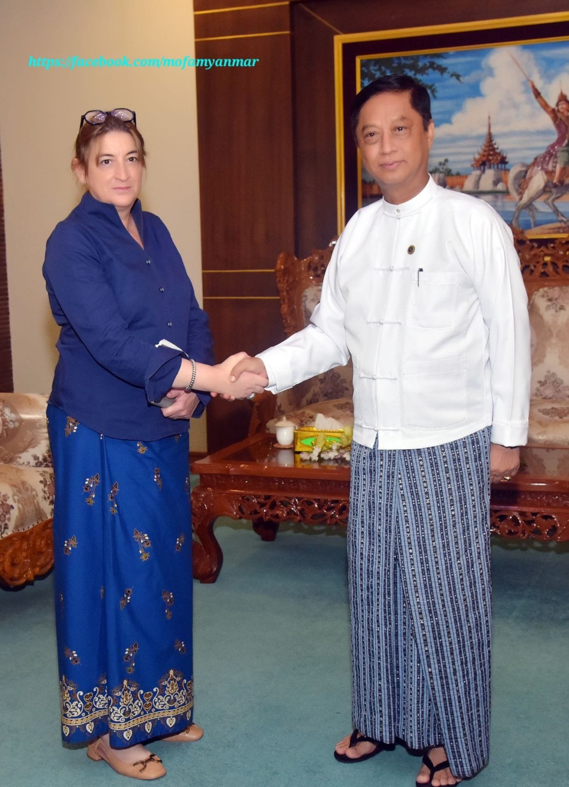 U Lwin Oo, Deputy Minister for Foreign Affairs receives Ms. Elena Ajmone Sessera, Resident Representative of the International Committee of the Red Cross (24-7-2024)