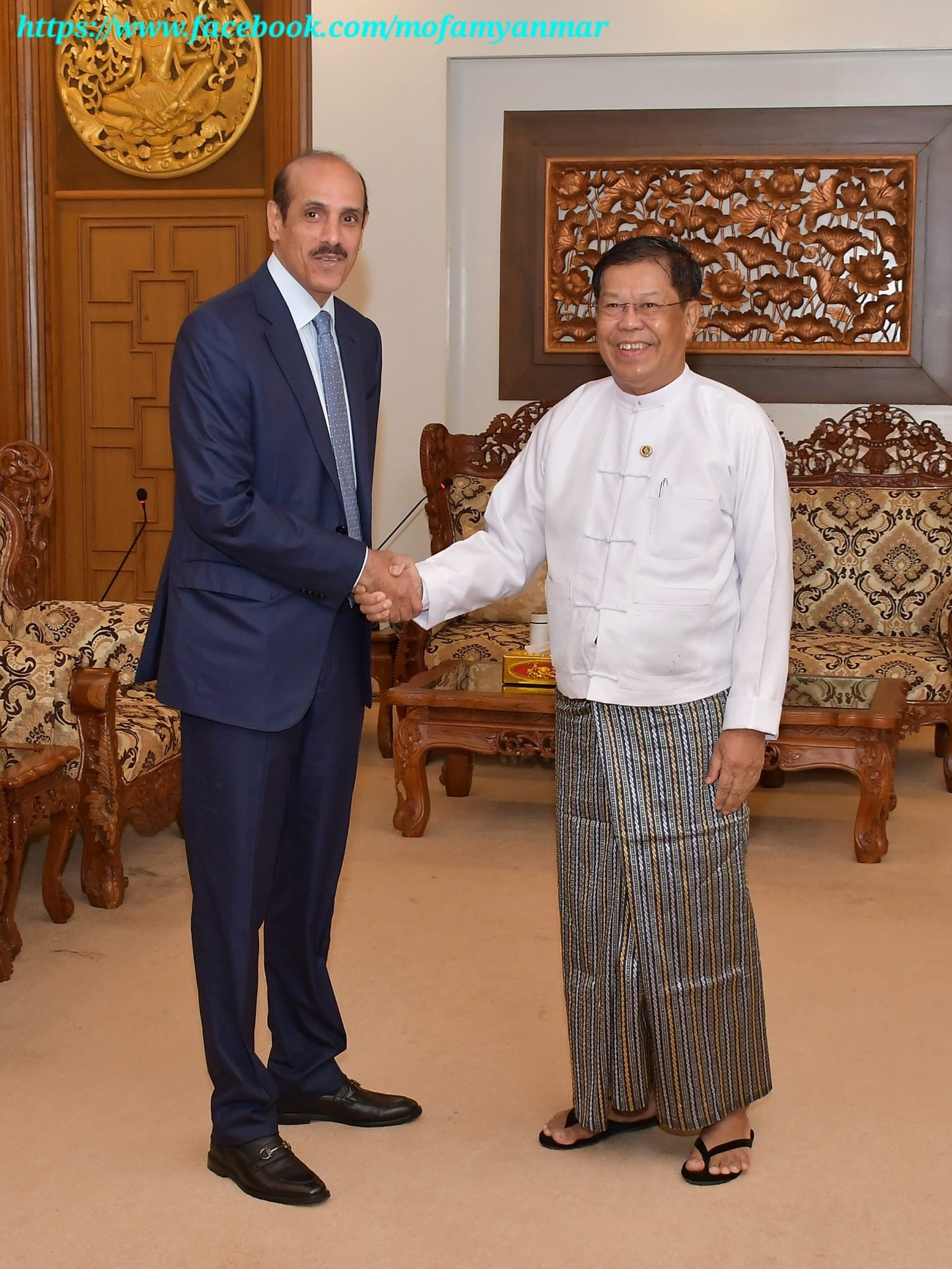 U Than Swe, Deputy Prime Minister and Union Minister for Foreign Affairs of the Republic of the Union of Myanmar received H.E. Mr. Mubarak M A Aladwani, Ambassador Extraordinary and Plenipotentiary of the State of Kuwait to the  Republic of the Union of Myanmar (12-8-2024)