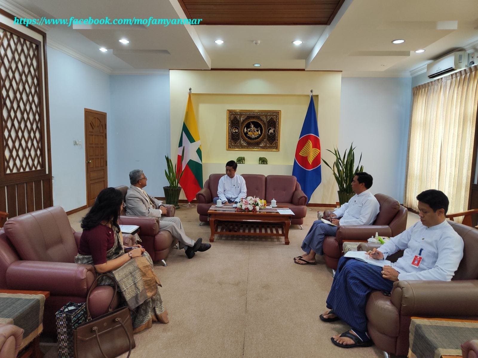 U Lwin Oo, Deputy Minister of the Ministry of Foreign Affairs of the Republic of the Union of Myanmar, received H.E. Mr. Abhay Thakur, Ambassador Extraordinary and Plenipotentiary of the Republic of India to the Republic of the Union of Myanmar (9-8-2024)