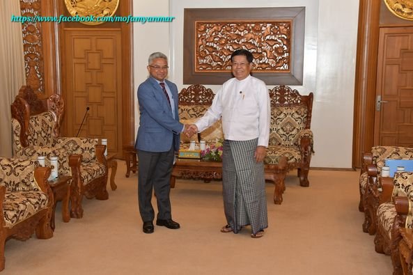 U Than Swe, Deputy Prime Minister and Union Minister for Foreign Affairs of the Republic of the Union of Myanmar, receives H.E. Mr. Abhay Thakur, Ambassador Extraordinary and Plenipotentiary of the Republic of India to the Republic of the Union of Myanmar (6-9-2024)