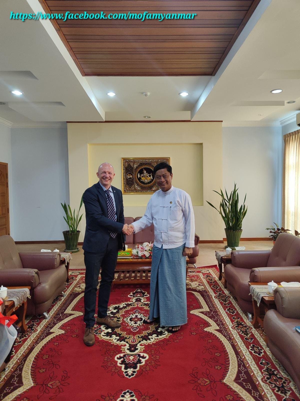U Lwin Oo, Deputy Minister for Foreign Affairs receives Mr. Jan Miskoc, Deputy Resident Representative of the International Committee of the Red Cross (1-10-2024)